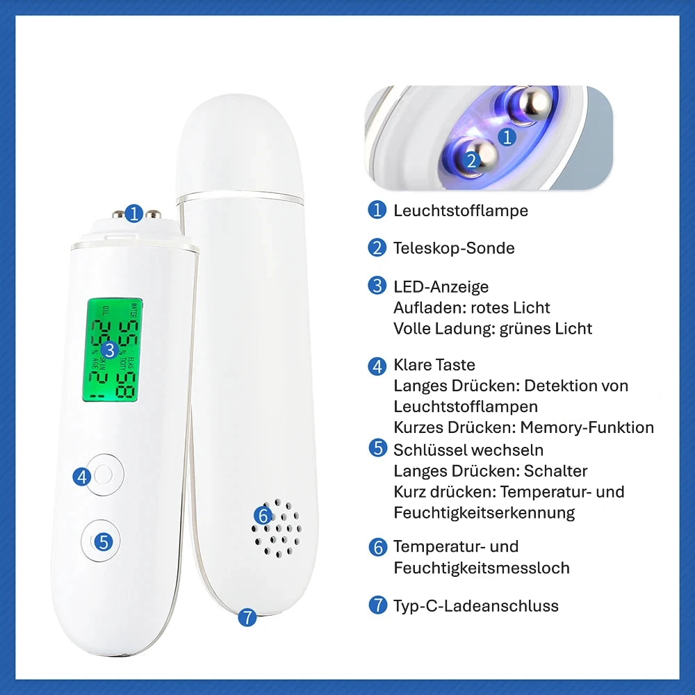 Facial Skin Tester | Moisture, Oil Content, Skin Age and Elasticity Skin Analyzer