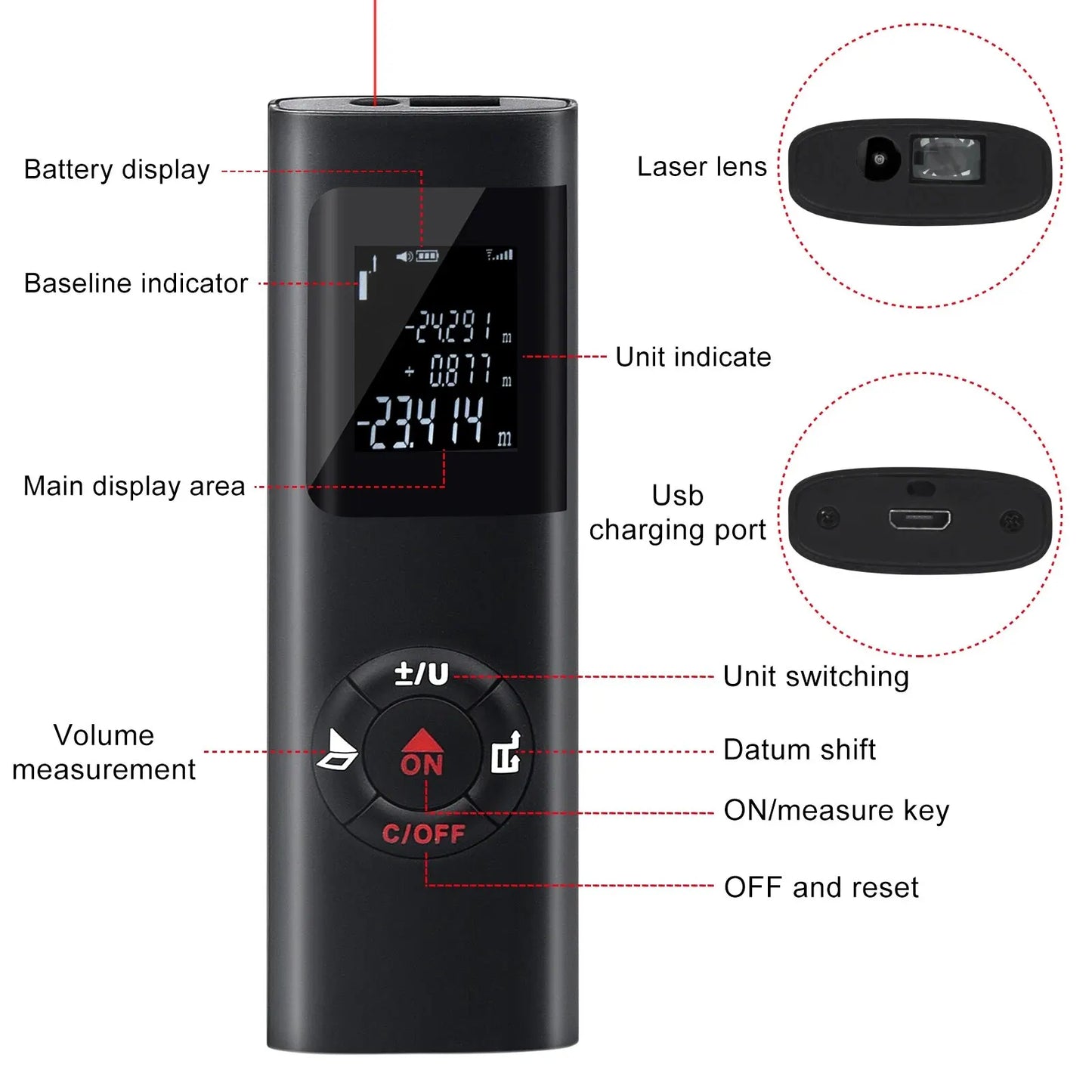 wiederaufladbar und tragbare 40M / 60M Mini Smart Laser Entfernungsmesser